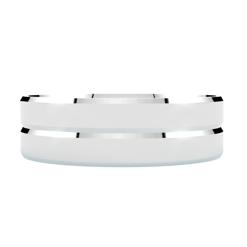 Płaskie szerokie fazowane obrączki ślubne z białego złota